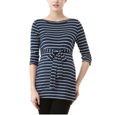 Maternity Striped Boat Neck Top Navy/Ivory, Small