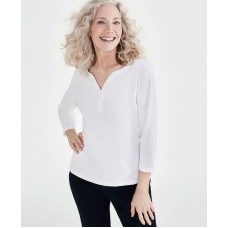 Women's Cotton 3/4-Sleeve Henley Tee, Created for Macy's Белый, S