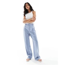 Pull&Bear Petite straight leg tailored trousers with front seam in blue Синий, US 10