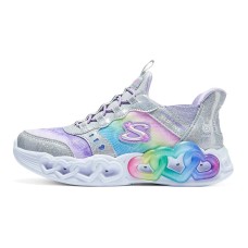 Skechers GIRLS Hands Free Slip Ins Cushioning Wear Resistant Low Top Kids Lifestyle Shoes Silver Multicolor Teenagers Silver/Multi-Colored, 27.5