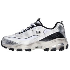 Skechers DLITES Cushioning Anti-Slip And Wear-Resistant Support Lightweight Low-Top Chunky Sneakers Women's White Black White Black Silver, 38