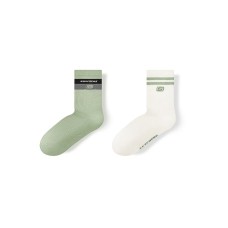 Skechers Colorful Mid Calf Socks Unisex 2 Pack 2 Pack (Gardenia White/Stone Green), S