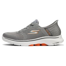 Skechers Slip Ins Slip-Ins Technology Anti-Slip And Wear-Resistant Lightweight Low-Top Casual Shoes Men's Gray Orange Gray Orange, 39.5