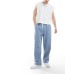 Pull&Bear stitch detail jeans in mid blue Синий, XL