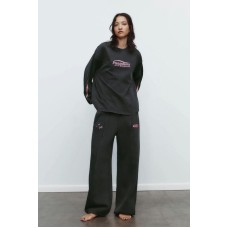 Брюки из мягкой ткани с эффектом потертости и надписью ZARA Серый, L