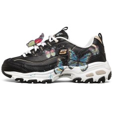 Skechers D'LITES 1.0 Cushioning Anti-Slip And Wear-Resistant Low-Top Casual Shoes Women's Black Multicolor Butterfly 35