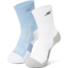 Skechers Mid-Calf Socks Unisex 2 Pack Bright White/cold Light Blue 2 Pack (Bright White/Cool Light Blue), S