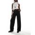 Stradivarius wide leg belted trouser in black Черный, US 0