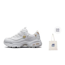 Skechers D'LITES 1.0 Cushioned Slip-Resistant Breathable Low-Top Chunky Sneakers Women's White Gold Белый, 37