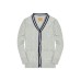 Baby Boys Long Sleeve Cable Knit Cardigan Sweater with Stripe Trim Gray heather cable with navy, 6-12 месяцев