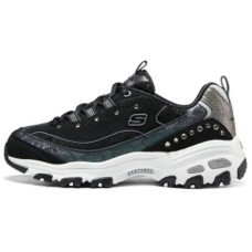 Skechers DLITES Anti-Slip Wear-Resistant Low-Top Chunky Sneakers Women's Black Black/Rubber, 35