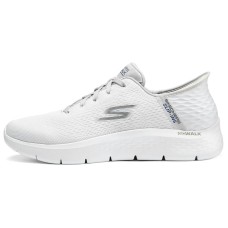 Skechers Go Walk Fle Hands Free Slip Ins Shock Absorbers Low Top Casual Shoes Men's White Gray White gray, 44