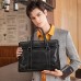 GOLF Top Grain Cow Leather 15 Inch Laptop Bag, Crossbody Bag, Genuine Leather Briefcase Large Size Men's Black Black