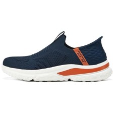 Skechers Slip Ins Anti-Slip Wear-Resistant Low-Top Casual Shoes Men's Blue Marine Blue/White Orange, 40
