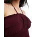 Bershka shirred ruffle bandeau top in burgundy Бордовый, M - US 6