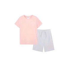 Skechers Casual Sportswear Light Pansy Pink Kids' Set (Light Pink Short-Sleeved+Gray Shorts), 170