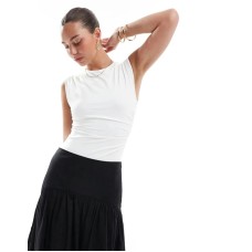 Stradivarius ruched cap sleeve body in white Белый, M - US 6