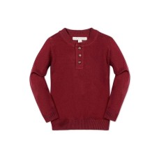 Boys Organic Long Sleeve Henley Pullover Sweater with Elbow Patches Красный, XSmall