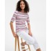 Women's Striped Elbow-Sleeve Top, Exclusively at Macy's Movement Red, L