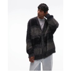 Topman fluffy oversized cardigan in black stripe Черный, M - Chest 40