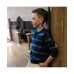 Boys Organic Long Sleeve Henley Pullover Sweater with Elbow Patches Navy collegiate green stripe, Medium