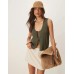 JDY tie front reversible knitted vest in khaki Зеленый, L - US 8