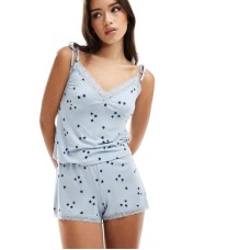 ASOS DESIGN mix & match super soft star print pyjama short in blue with lace trim Звездный Принт, US 12