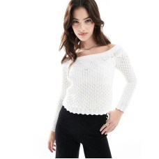 Hollister off shoulder crochet jumper in white Белый, XXS - 2XS