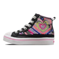 Skechers Heartbeatz Anti-Kick Lightweight High-Top Kids Canvas Shoes Black Pink Kids' Black Pink, 28.5