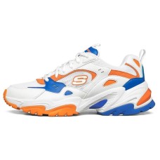 Skechers Stamina V2 Cushioning Anti-Slip Wear-Resistant Breathability Low-Top Chunky Sneakers Men's White Orange Blue 39.5