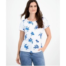 Women's Printed Scoop-Neck Short-Sleeve T-Shirt, Exclusively at Macy's Синий Цветочный, M