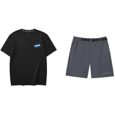 Skechers Casual Sportswear Men's Black+Light Purple, Short-Sleeved Top+Shorts, M