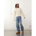 Weekday Arthur chunky rib jumper with distressed hem detail in off-white Белый, M - 96-102 CM