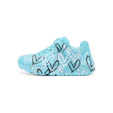 Skechers Kids Cushioned Slip-Resistant Abrasion-Resistant Low-Top Kids Lifestyle Shoes Turquoise Multicolor Kids' Turquoise Multicolor, 34
