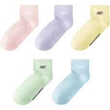 Skechers Ankle Socks Women's 5 Pack 5-Pack (Dark Reddish Purple+Sprout Yellow Green+Baby Blue+White Leather Pink+Cream Yellow), S