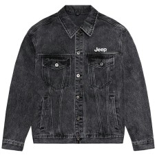 Jeep Denim Jacket Unisex Black Gray Black Gray, L