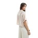 Bershka linen look short sleeve boxy shirt in beige stripe Бежевый, XS - US 2