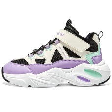 Skechers Kids Girls Anti-Slip And Wear-Resistant Warm Mid-Top Kids' Running Shoes Black White Purple Teenagers Black and White/Purple, 34