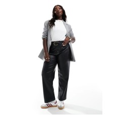 ASOS DESIGN Curve faux leather straight leg trousers in black Черный, US 16