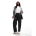 ASOS DESIGN Curve faux leather straight leg trousers in black Черный, US 16