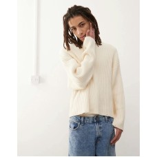 Weekday Arthur chunky rib jumper with distressed hem detail in off-white Белый, M - 96-102 CM
