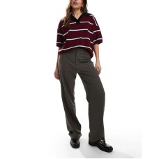 Pull&Bear high waist straight leg trousers in dark brown Коричневый, US 4