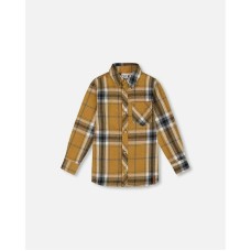 Toddler Boys Button Down Flannel Shirt With Pocket Plaid Golden Yellow And Gray - Toddler|Child Plaid golden yellow and gray, 4T