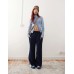 Reclaimed Vintage wide leg trouser with side contrast panel in navy Синий, XS - US 4-6