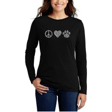 Women's Peace Love Cats Word Art Long Sleeve T-shirt Черный, Small