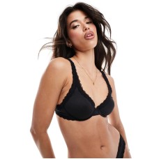 ASOS DESIGN Tia super soft microfibre underwired bra with lace trim in black Черный, US 30 B