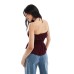 Bershka shirred ruffle bandeau top in burgundy Бордовый, M - US 6