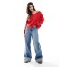Hollister off shoulder strawberry motif jumper in red Красный, M