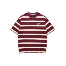 Skechers Colorful T Shirt Unisex Burgundy Base Color Stripes Burgundy Bottom Stripe/03F4, M