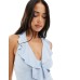 Bershka frill detail halterneck bodysuit in pale blue Синий, XS - US 2